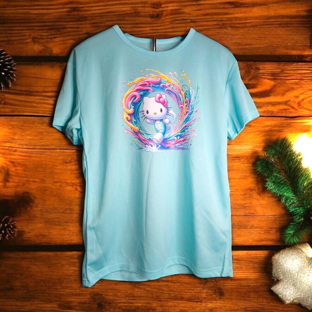 Light Blue Short Sleeve Tee with Colorful Graphic Design